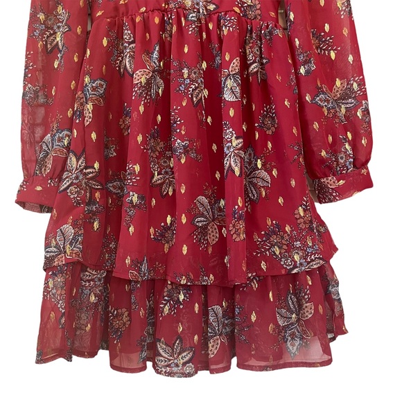 NWT! Mi Ami V-neck Balloon Long Sleeve Flowy Burgundy Mini Dress Size XXS - Picture 4 of 13